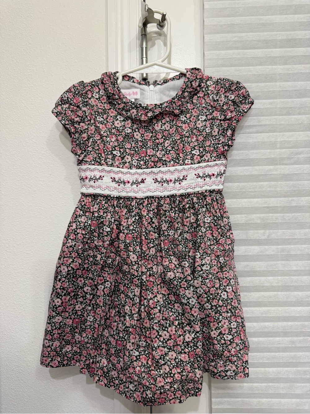 Bonnie Baby Pink and Black Floral Smocked Waist Dress